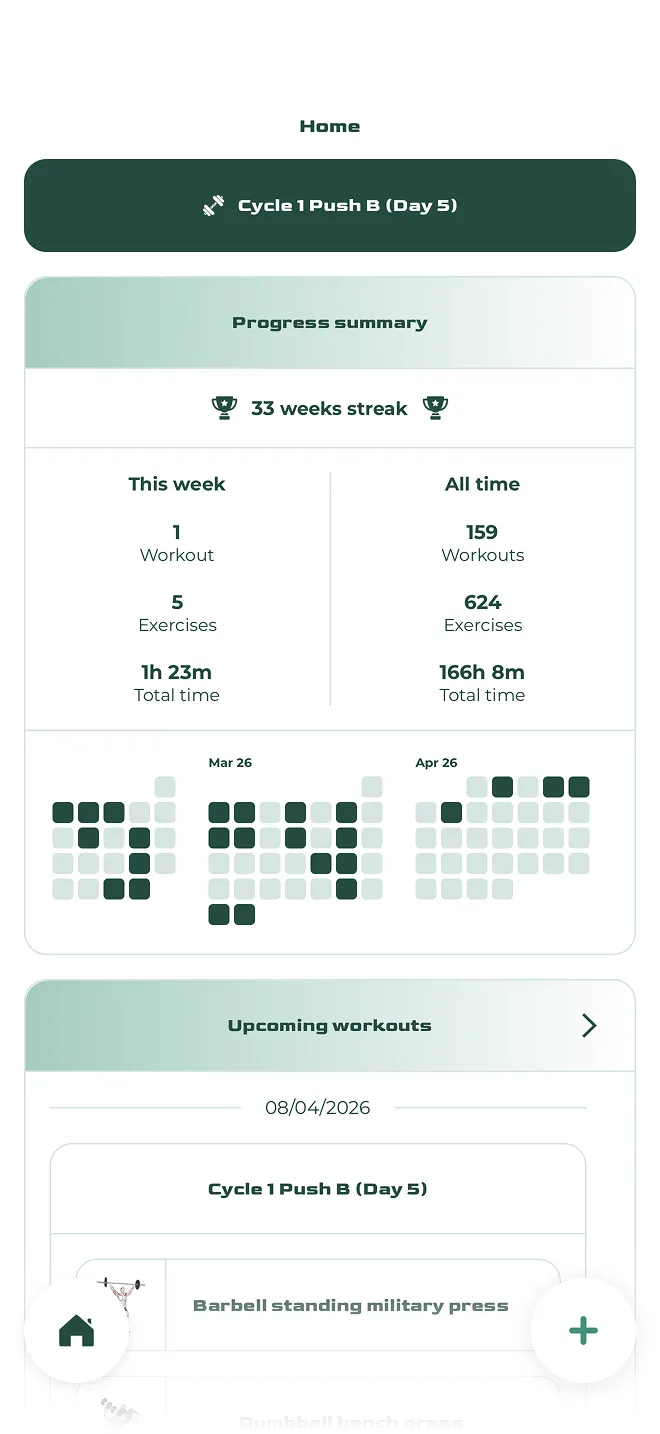 Virtus Athlete workout tracker app showing exercise logging screen